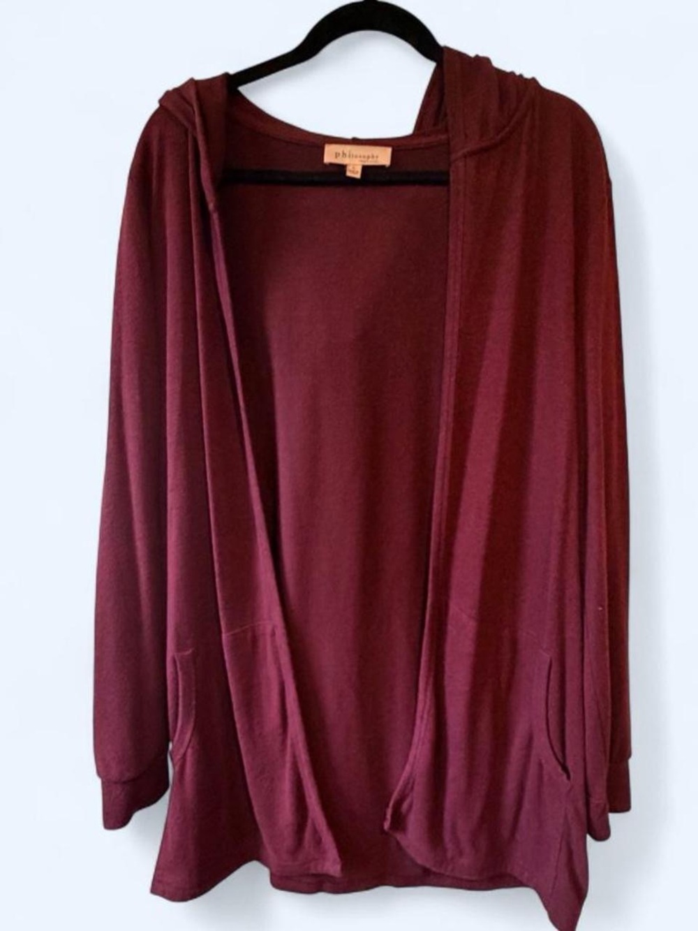Philosophy Deep Wine Open-Front Hooded Cardigan